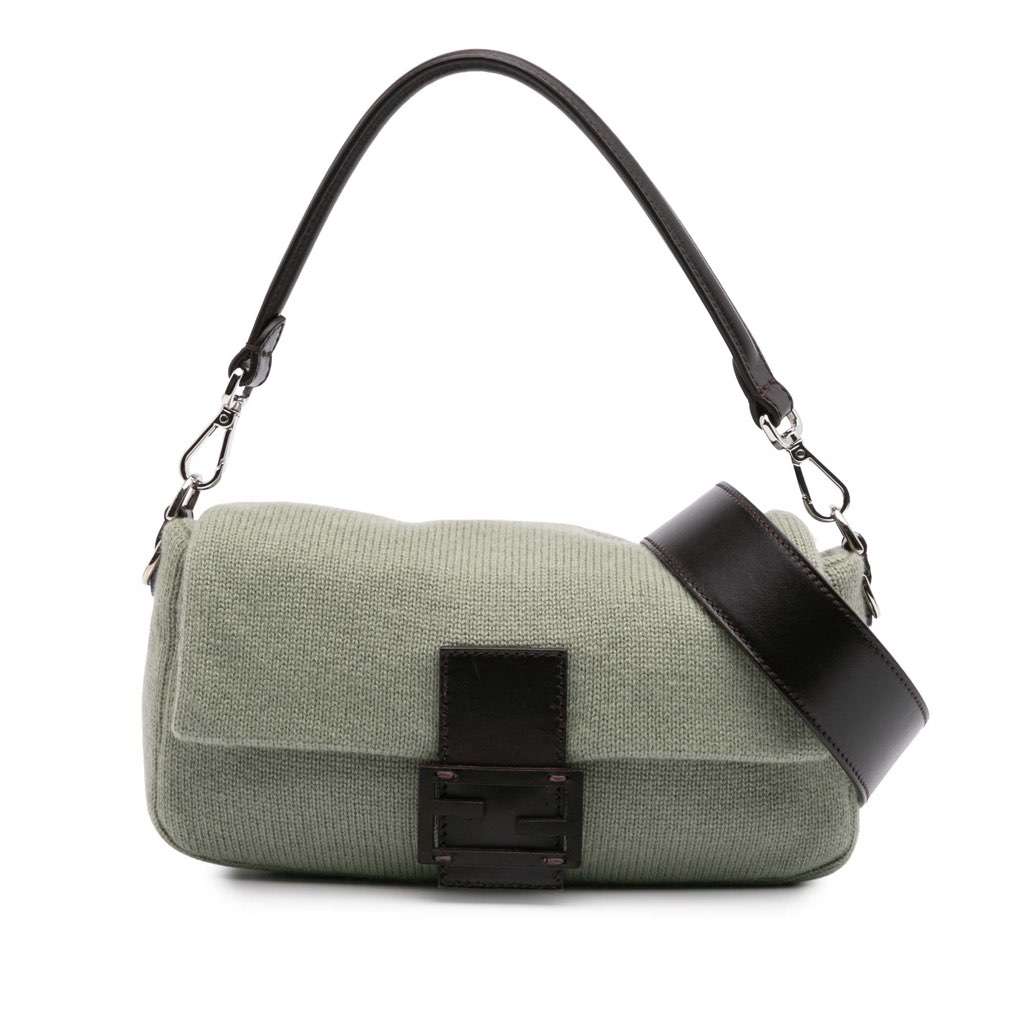 Fendi Cashmere Baguette Satchel Green Wool Good - Front View