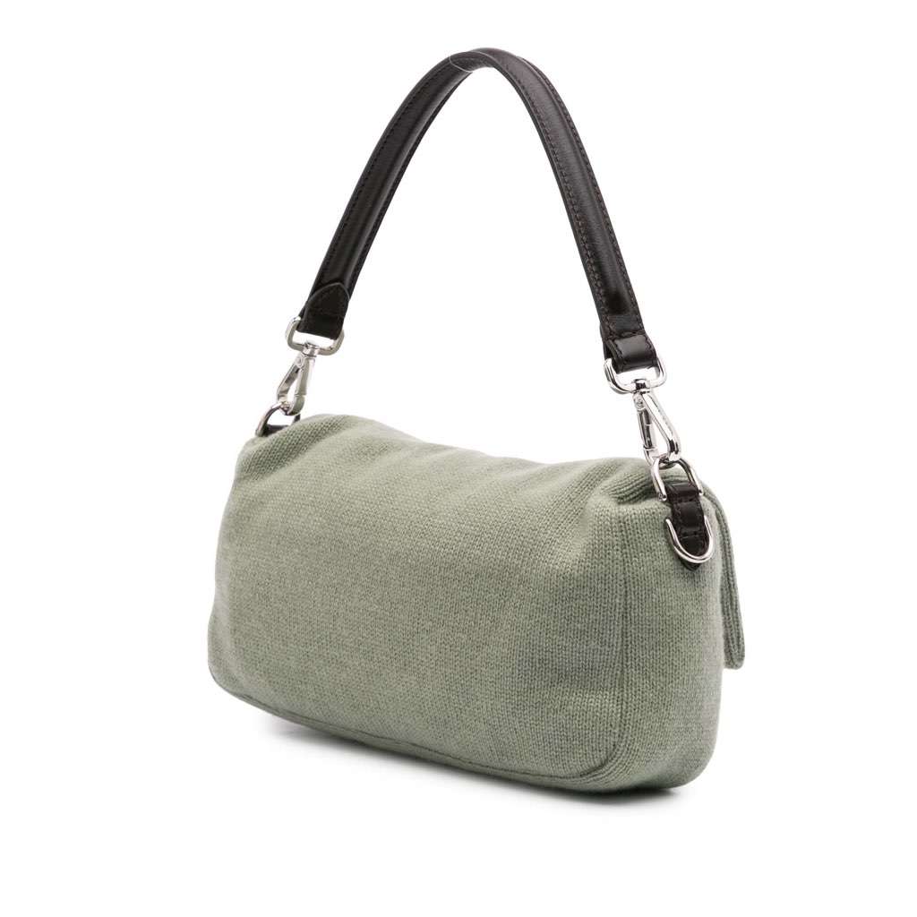 Fendi Cashmere Baguette Satchel Green Wool Good - Back View