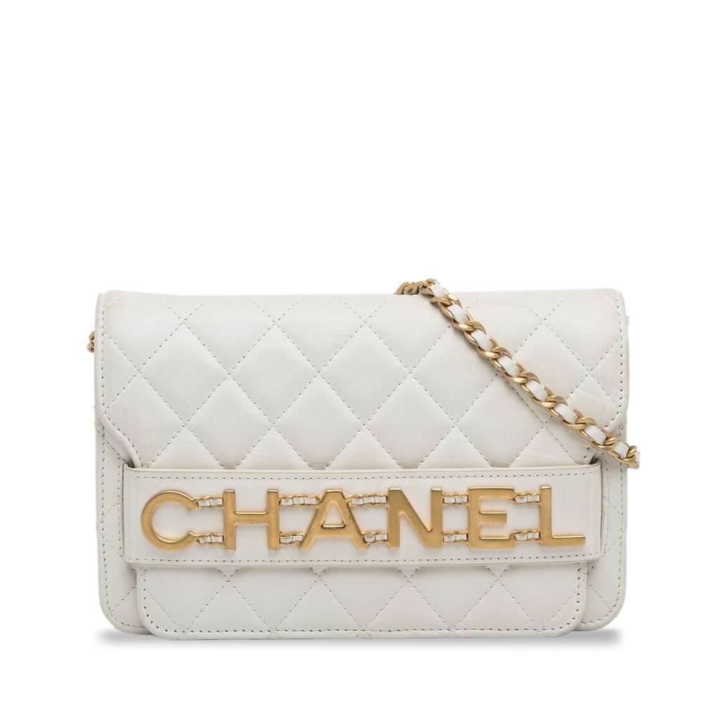 Chanel Enchained Wallet on Chain White Leather Very good - Front View