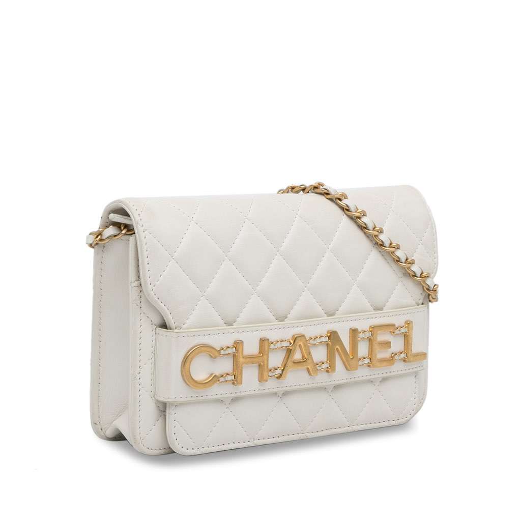 Chanel Enchained Wallet on Chain White Leather Very good - Back View