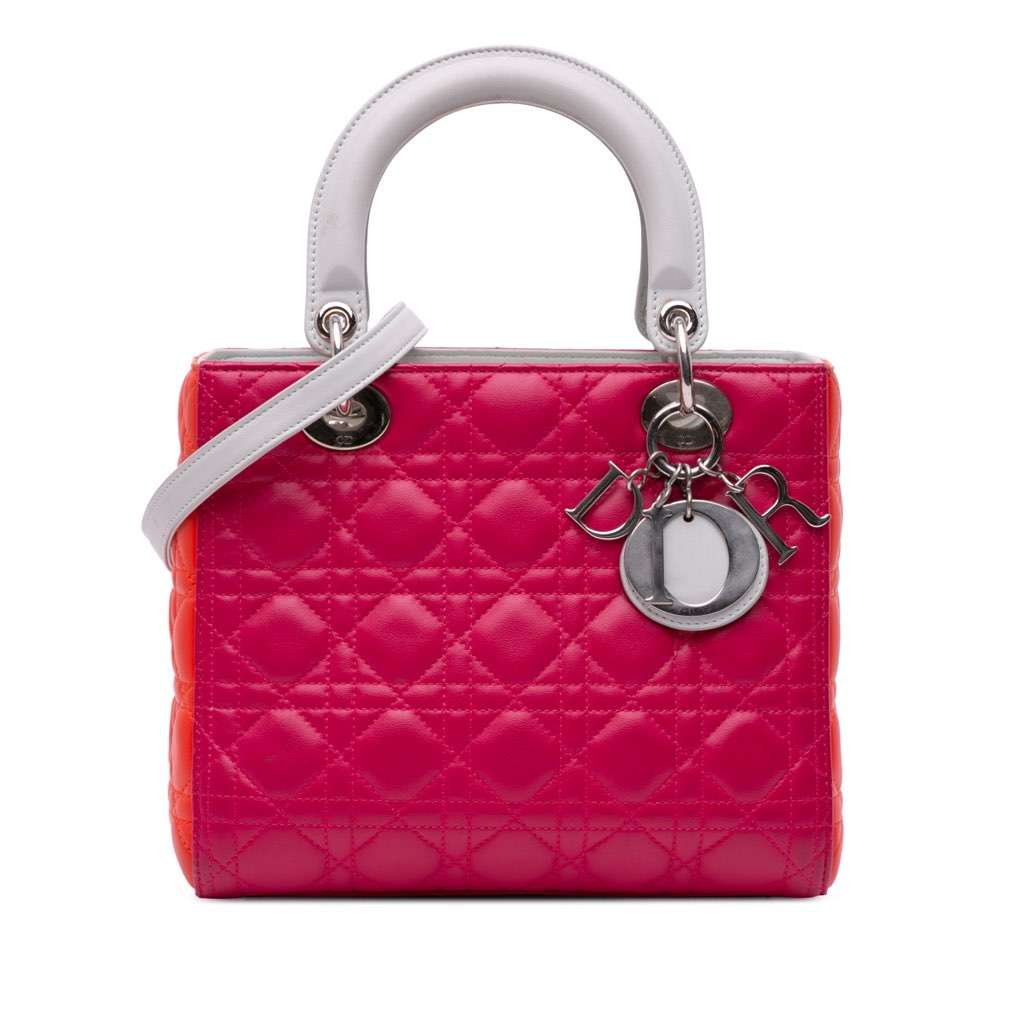 Dior Medium Tricolor Lambskin Cannage Lady Dior Pink Leather Very good - Front View