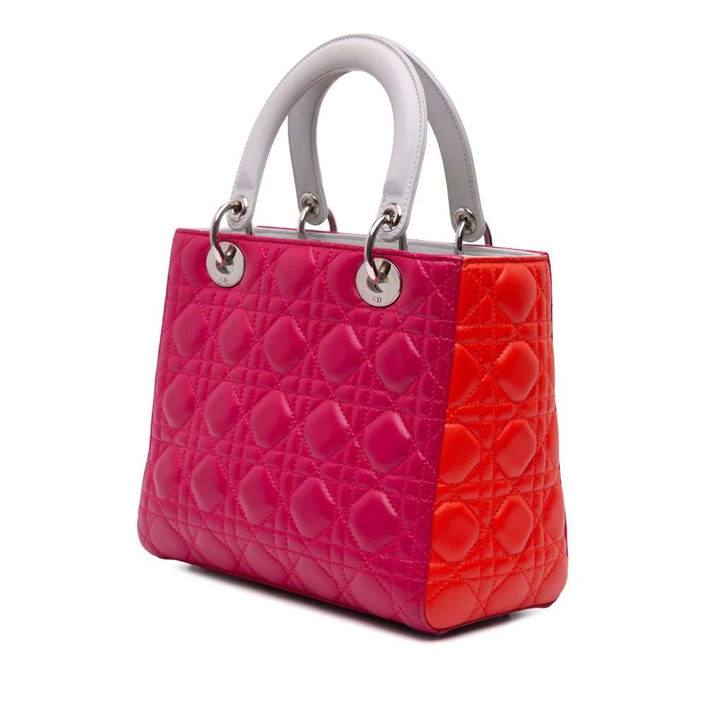 Dior Medium Tricolor Lambskin Cannage Lady Dior Pink Leather Very good - Back View