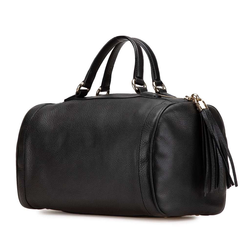 Gucci Medium Pebbled Calfskin Soho Boston Bag Black Leather Good - Back View