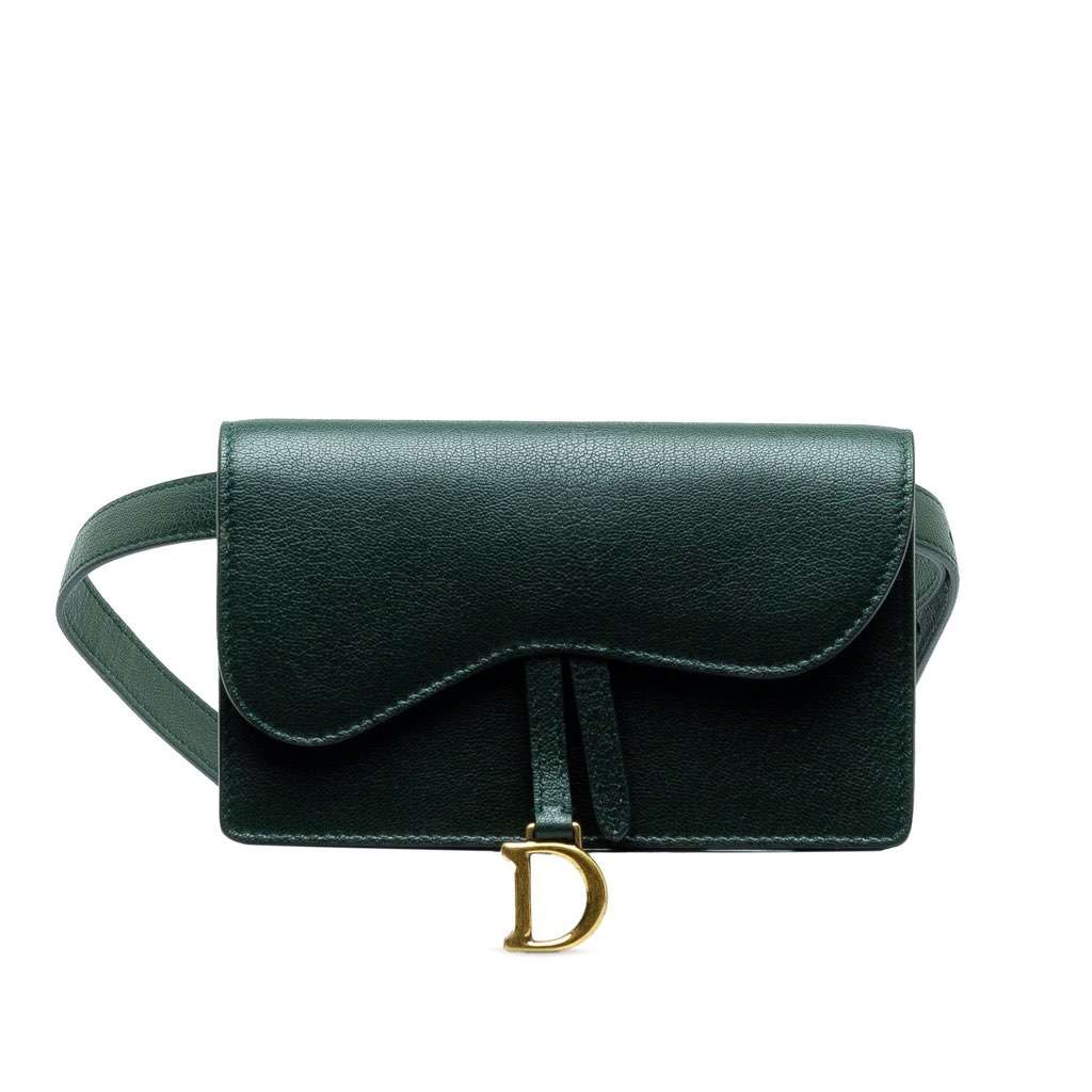 Dior Leather Saddle Belt Bag Green Leather Good - Front View