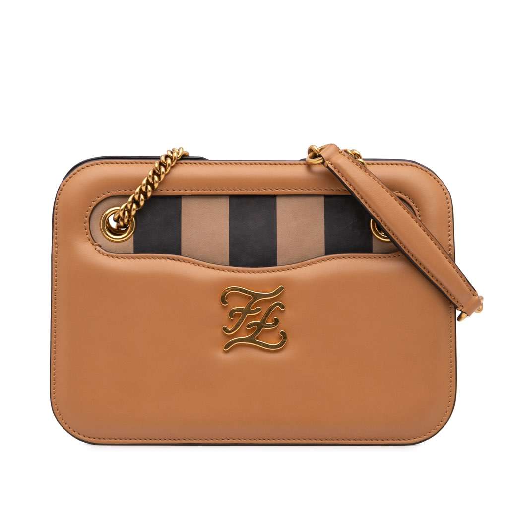 Fendi Calfskin Vitello King Nubuck Pequin Karligraphy Pocket Shoulder Bag Brown Leather Very good - Front View