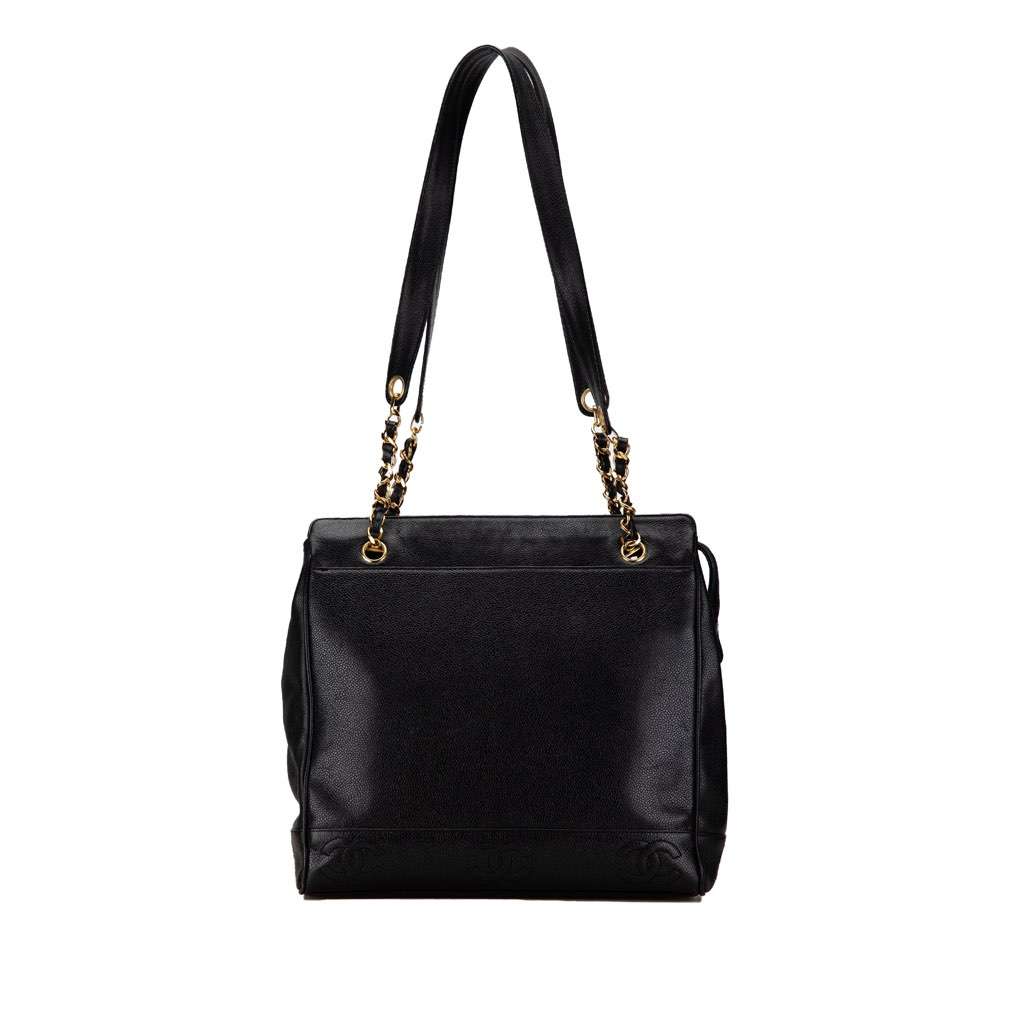 Chanel Triple CC Caviar Shoulder Bag Black Leather Very good - Front View