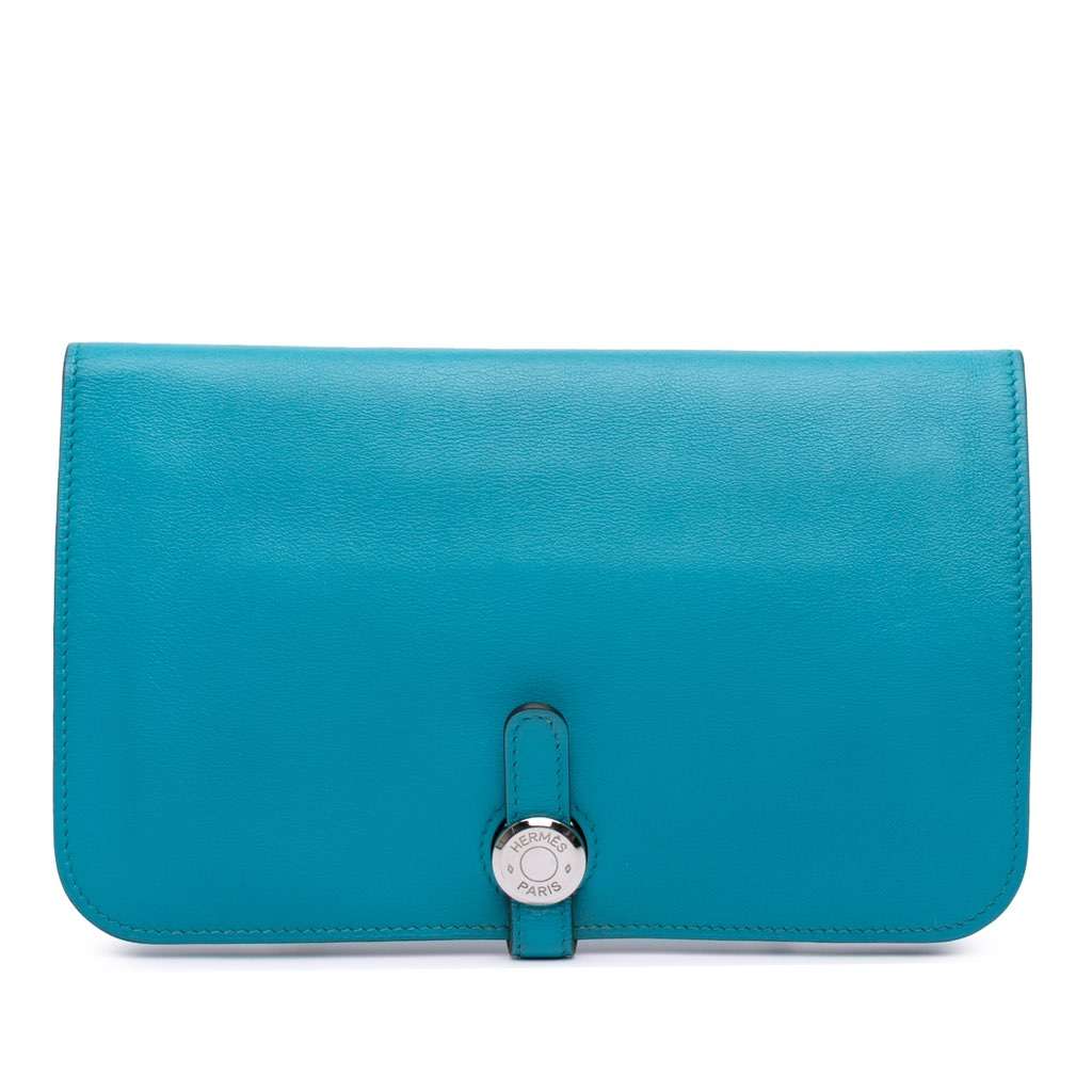 Hermès Swift Dogon Duo Wallet GM Blue Leather Good condition - Front View
