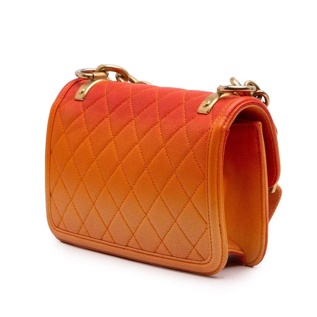 Chanel Small Quilted Caviar Sunset On The Sea Flap Orange Leather Very good condition - Back View