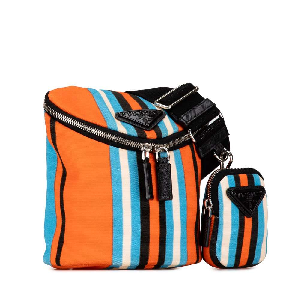 Prada Canapa Baiadera Crossbody Bag Orange Canvas Very good - Back View