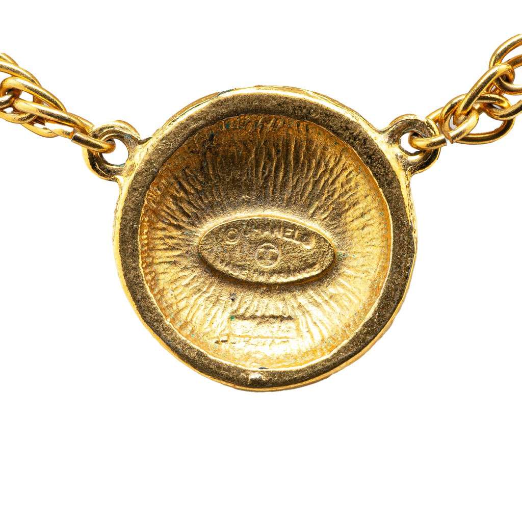 Chanel Gold Plated CC Round Pendant Necklace Gold Metal Good - Back View
