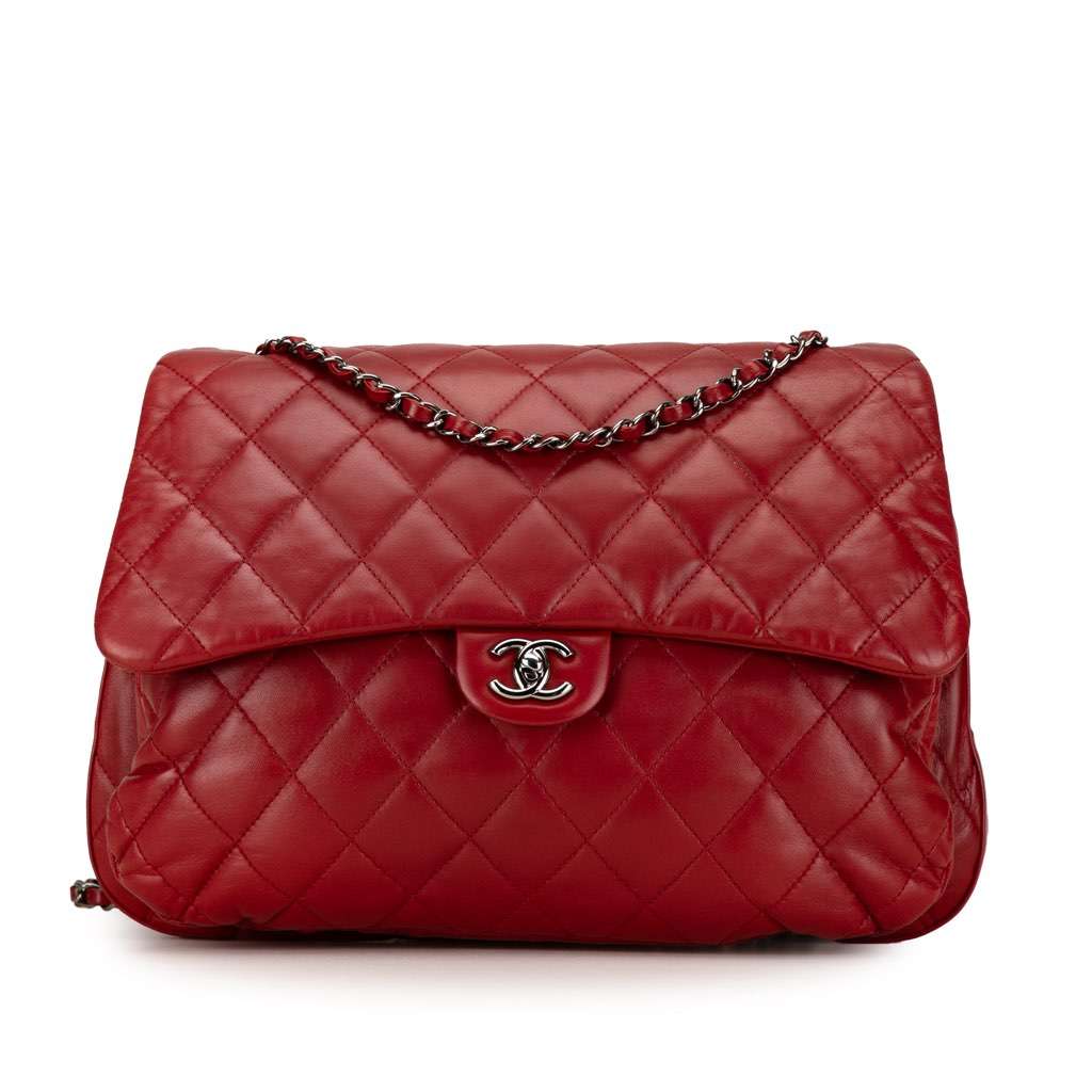 Chanel Maxi Lambskin 3 Accordion Flap Red Leather Very good condition - Front View