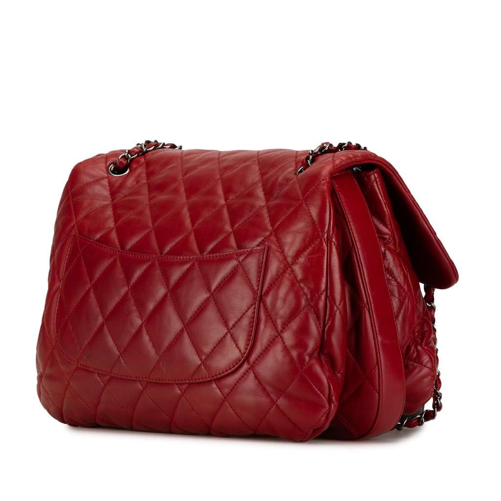 Chanel Maxi Lambskin 3 Accordion Flap Red Leather Very good condition - Back View
