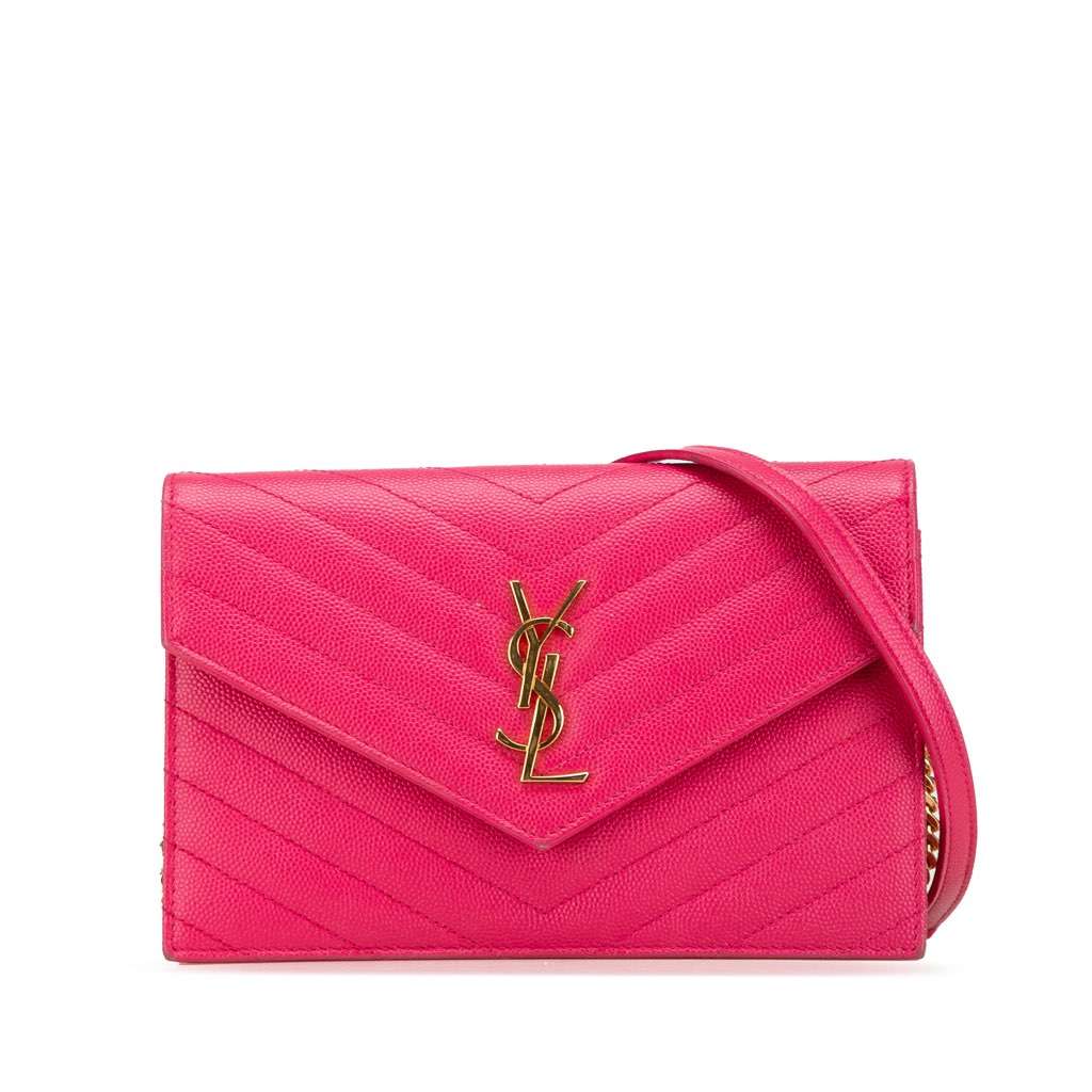 Saint Laurent Grain De Poudre Cassandre Envelope Chain Wallet Pink Leather Very good condition - Front View