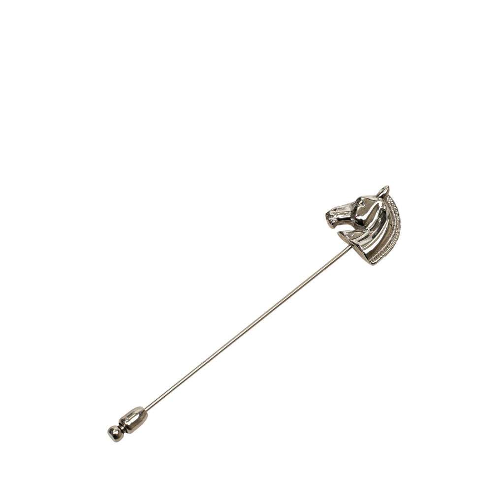 Hermès Palladium Plated Bijouterie Fantaisie Cheval Pin Brooch Silver Metal Good condition - Box View