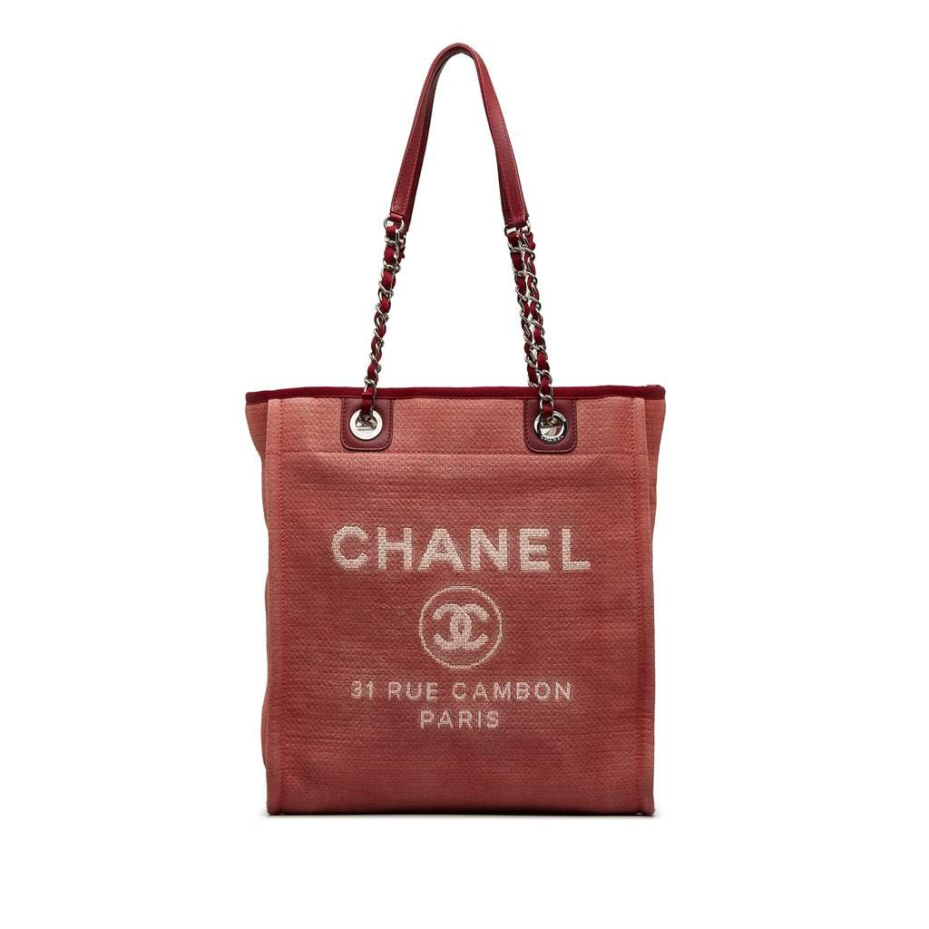 Chanel Mini Mixed Fibers Deauville Tote Red Canvas Good - Front View