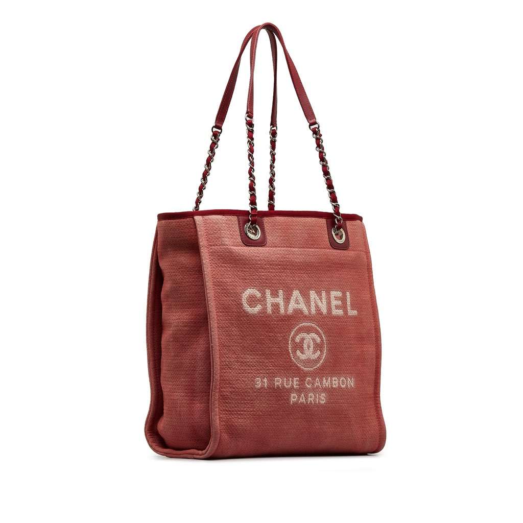 Chanel Mini Mixed Fibers Deauville Tote Red Canvas Good - Back View