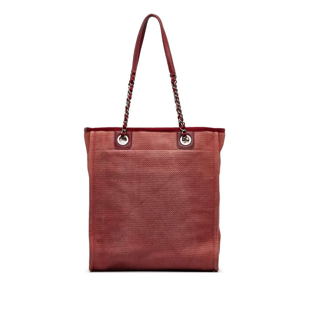 Chanel Mini Mixed Fibers Deauville Tote Red Canvas Good - Inside View