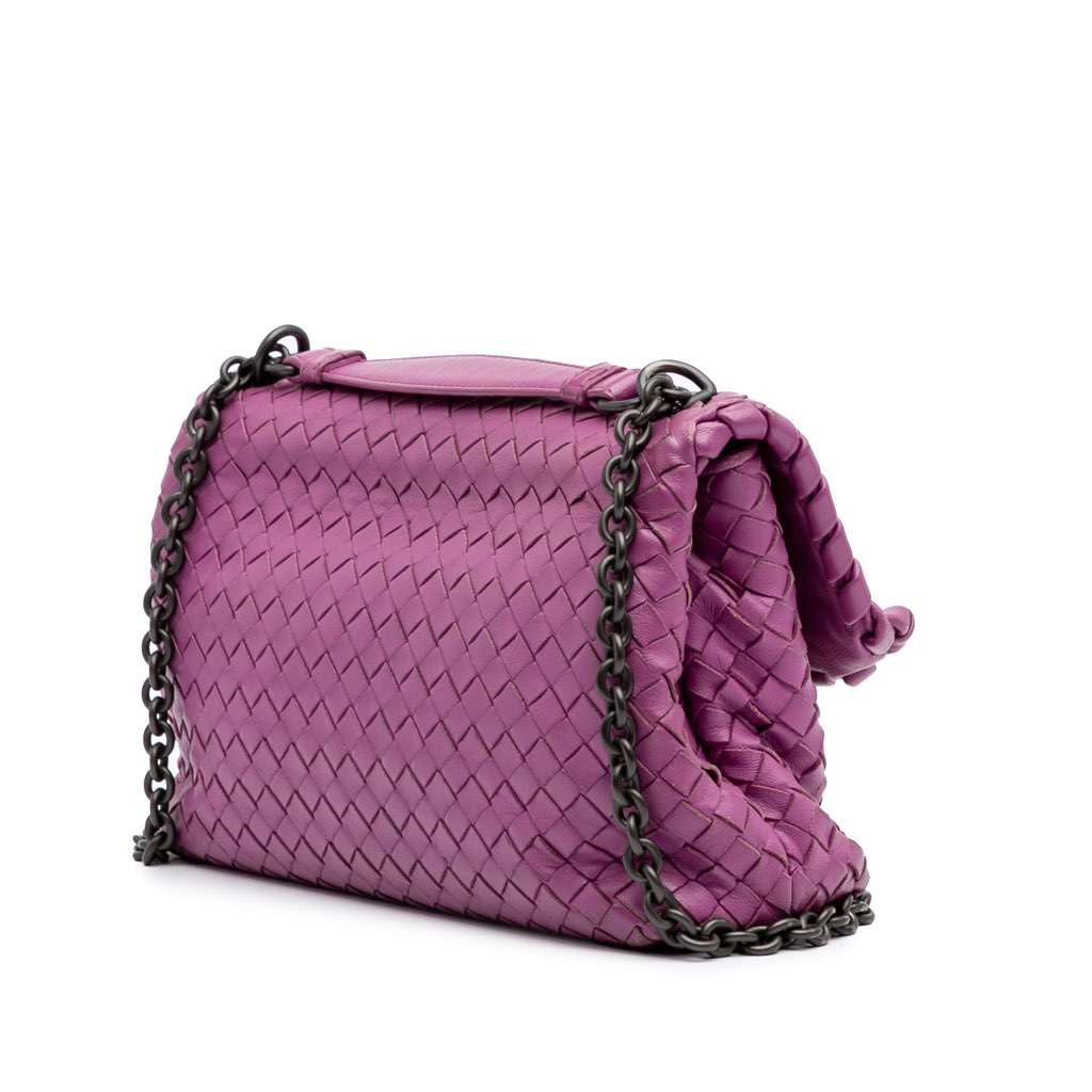 Bottega Veneta Small Nappa Intrecciato Olympia Shoulder Bag Purple Leather Very good - Back View