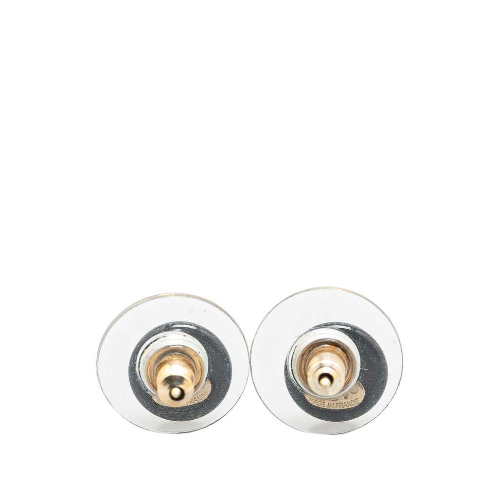 Chanel Resin CC Button Push Back Earrings Black Very good - Back View