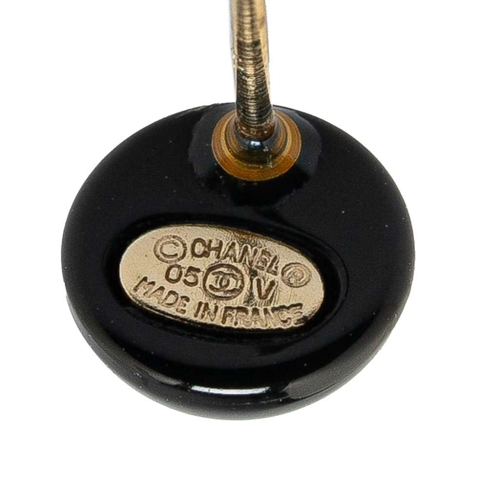 Chanel Resin CC Button Push Back Earrings Black Very good - Inside View