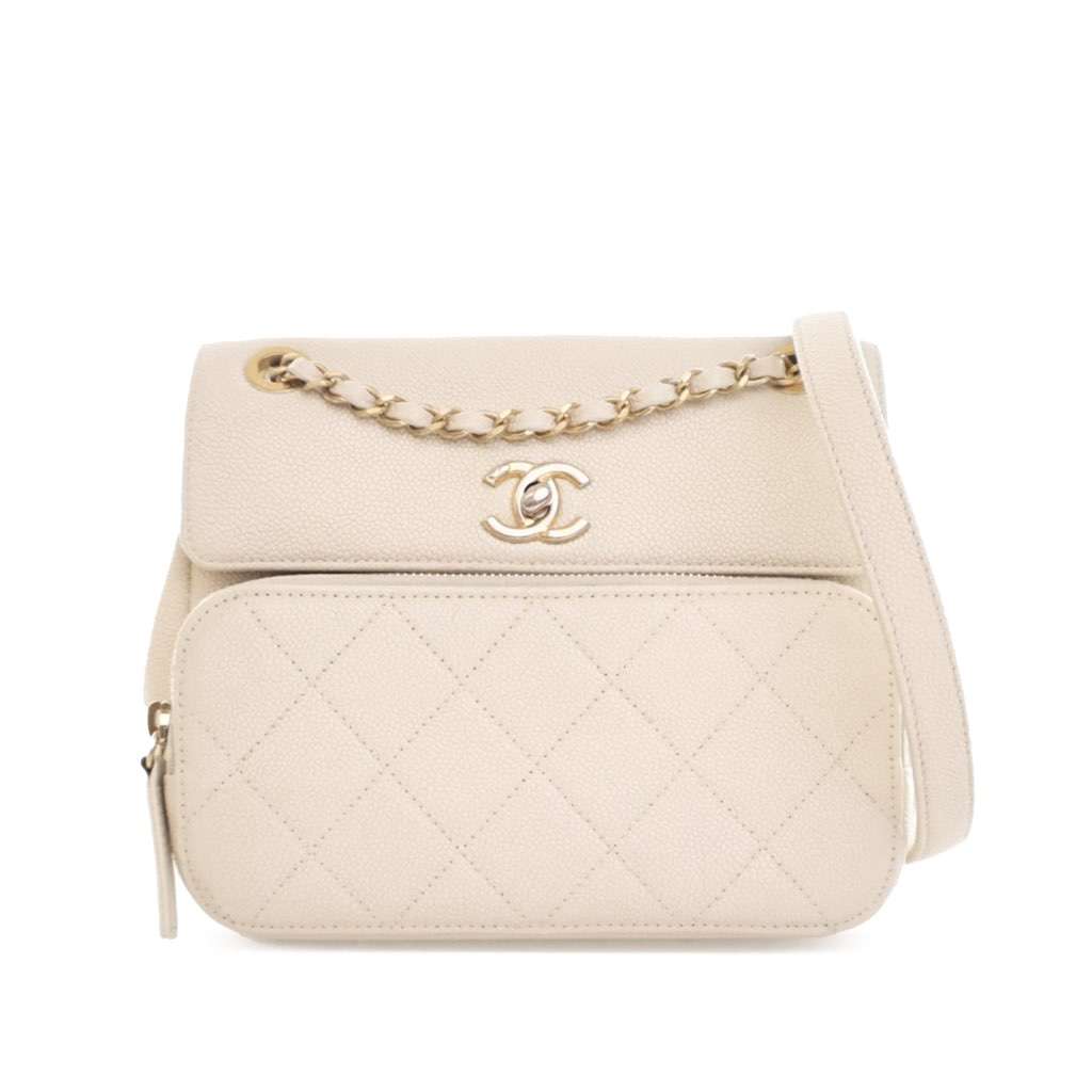 Chanel Caviar Business Affinity Messenger Flap White Leather Very good condition - Front View