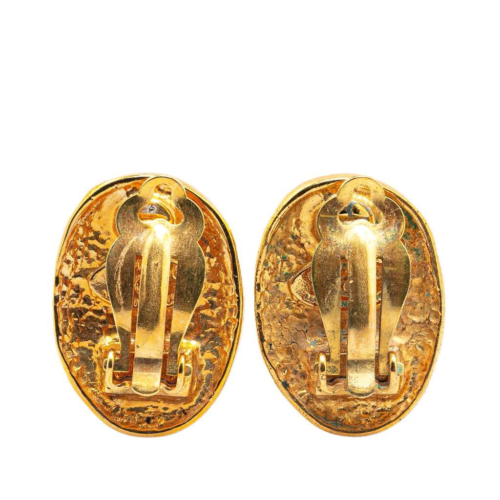 Chanel Gold Plated CC Crown Clip On Earrings Gold Metal Very good - Back View