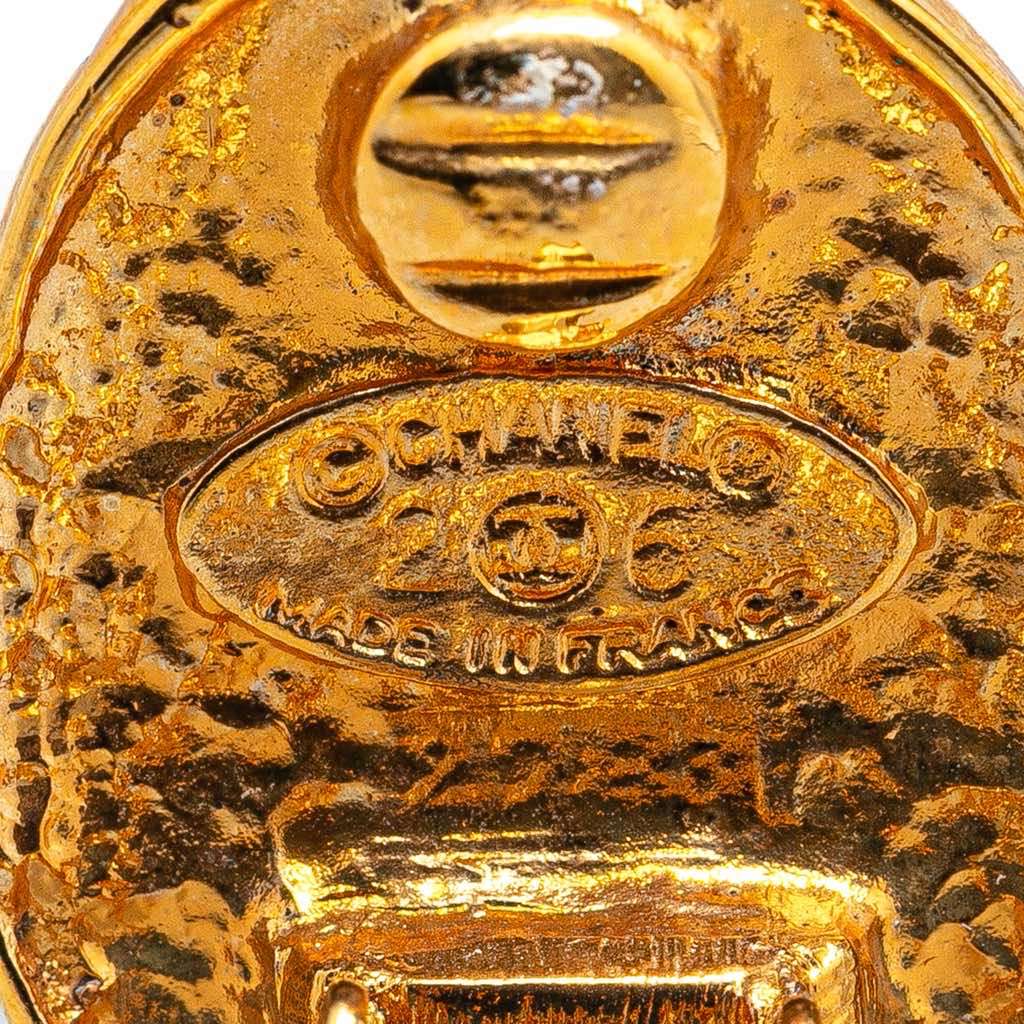 Chanel Gold Plated CC Crown Clip On Earrings Gold Metal Very good - Inside View