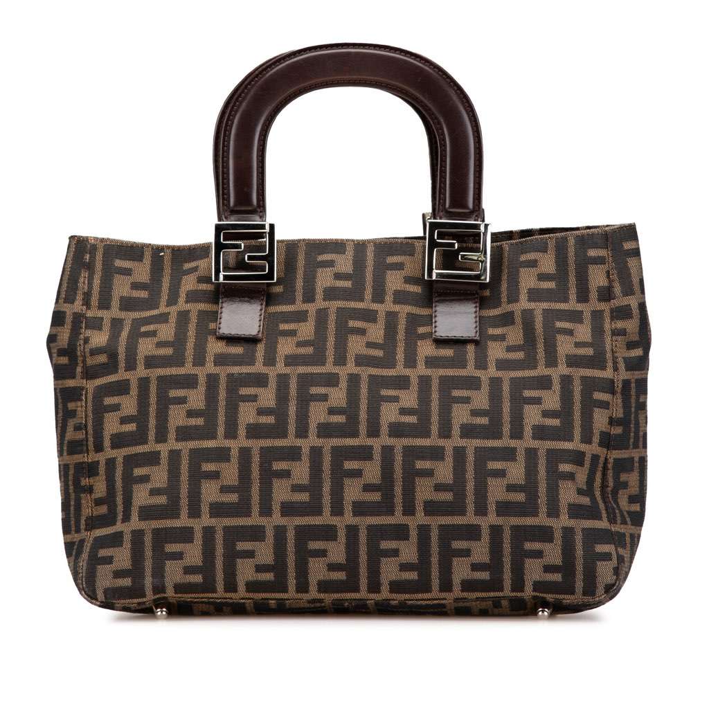 Fendi Small Zucca Canvas Twins Tote Brown Canvas Good - Front View