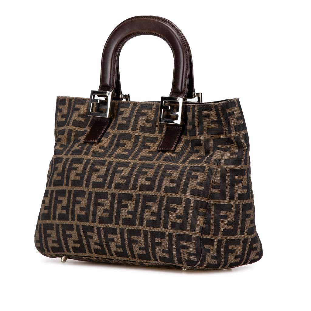 Fendi Small Zucca Canvas Twins Tote Brown Canvas Good - Back View
