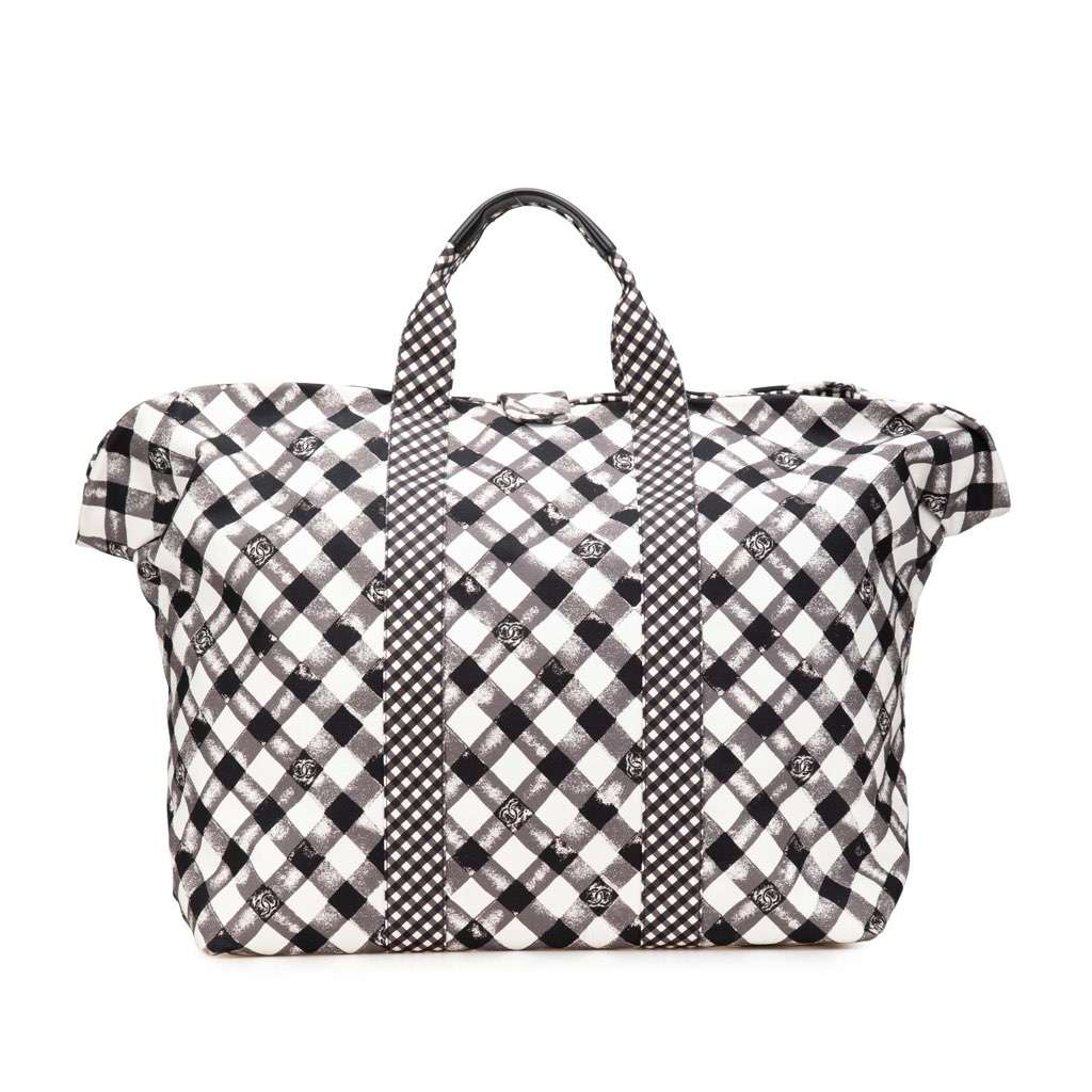 Chanel Printed Canvas Gingham Weekender Tote White Canvas Very good - Front View
