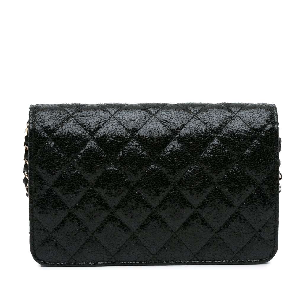 Chanel Quilted Crackled Patent Pearl Strap Wallet On Chain Black Leather Good - Inside View