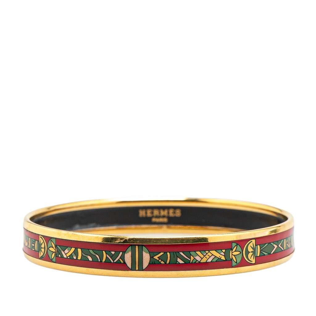 Hermès Narrow Cloisonne Enamel Bangle 62 Red Good condition - Front View