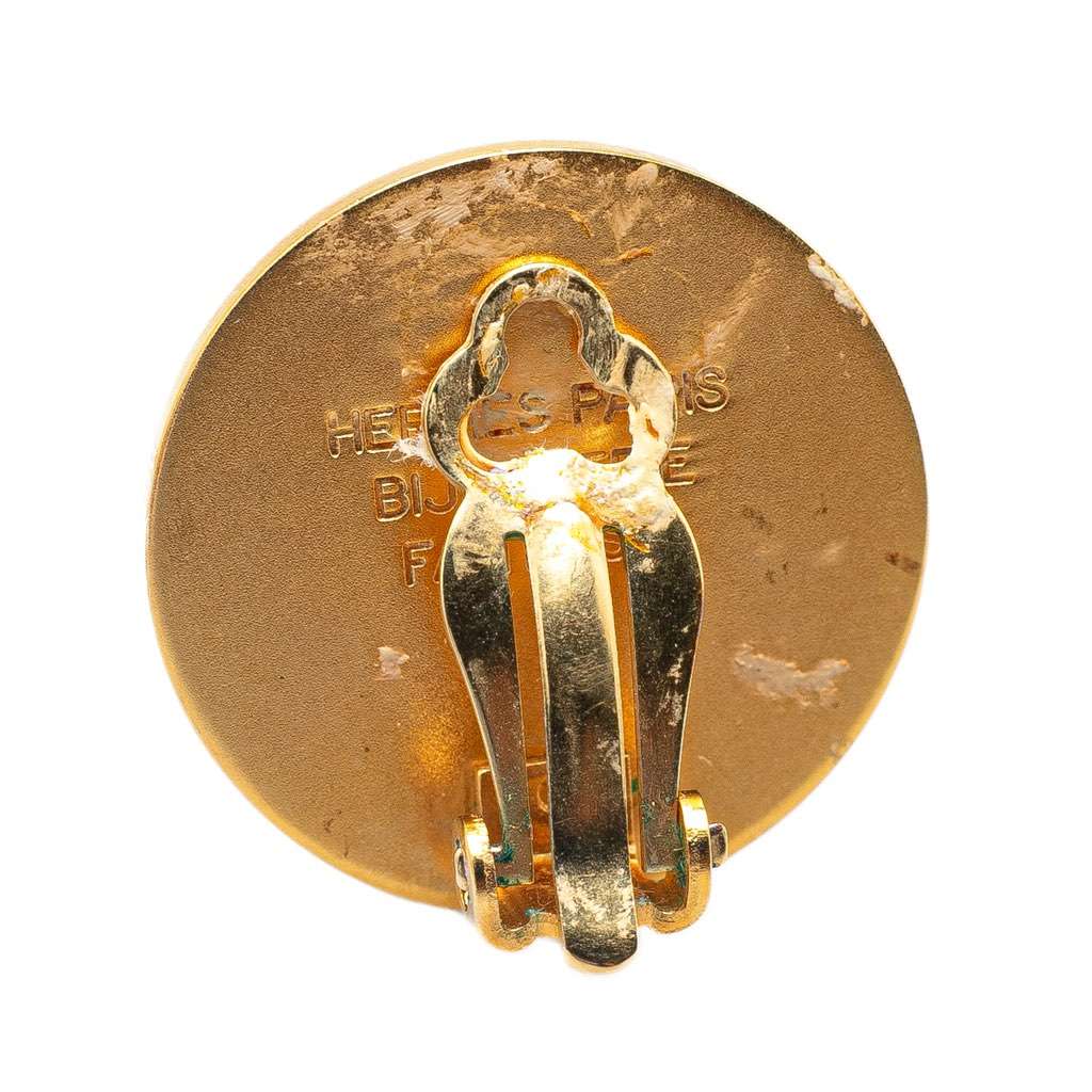 Hermès Gold Plated Bijouterie Fantaisie Clou De Selle Clip On Earrings Gold Metal Good condition - Inside View
