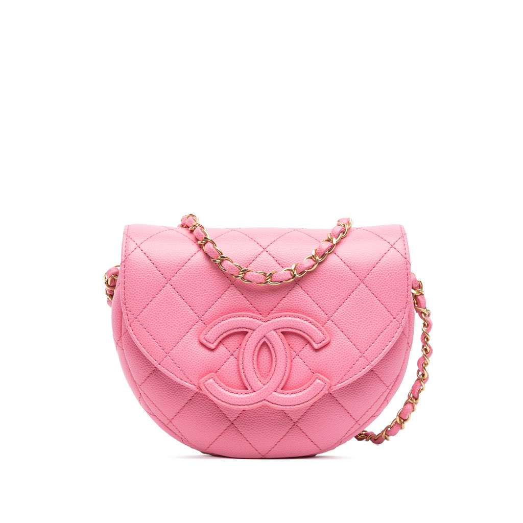 Chanel Mini CC Quilted Caviar Messenger Flap Pink Leather Good - Front View