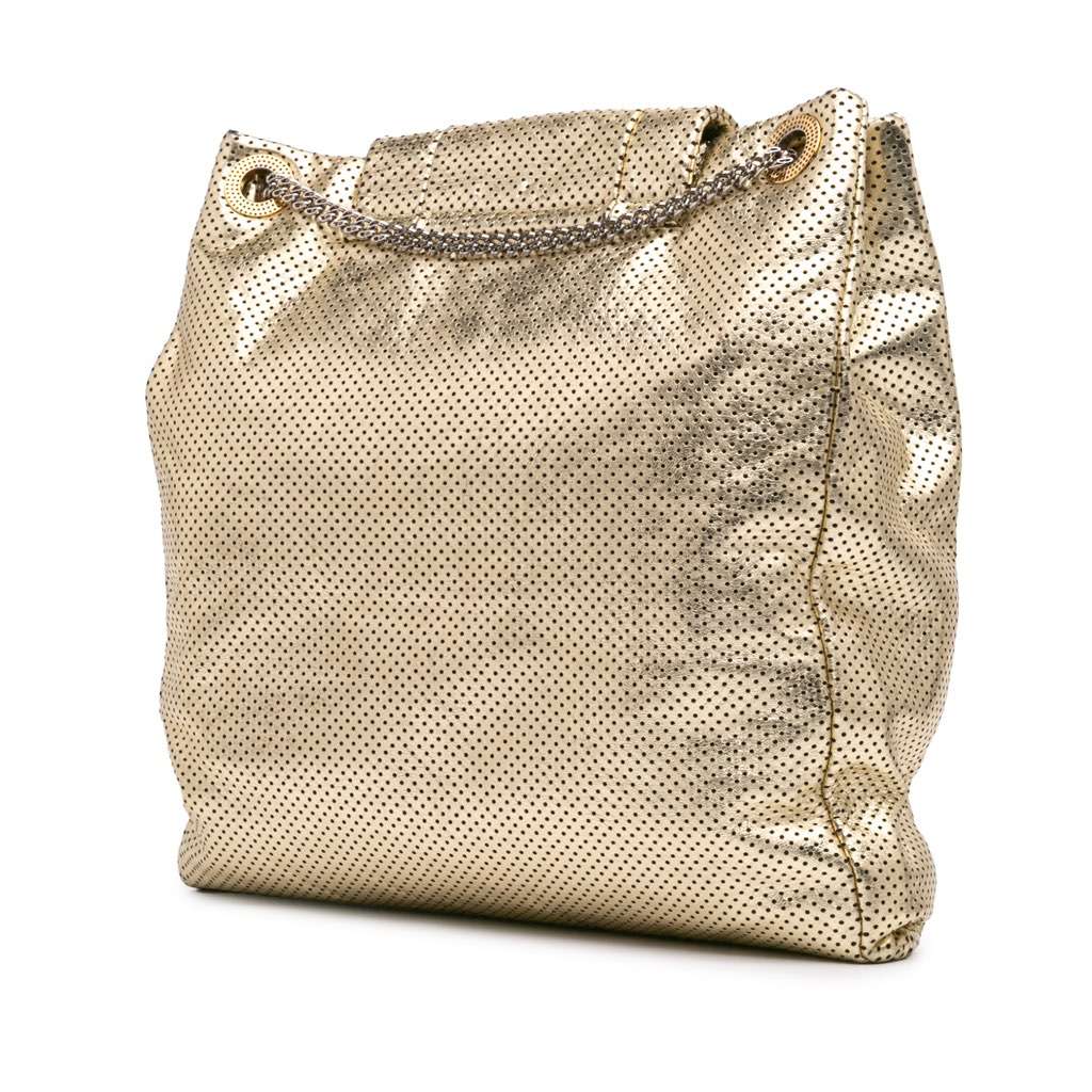 Chanel Perforated Crackled Metallic Calfskin Drill Tote Gold Leather Very good - Back View