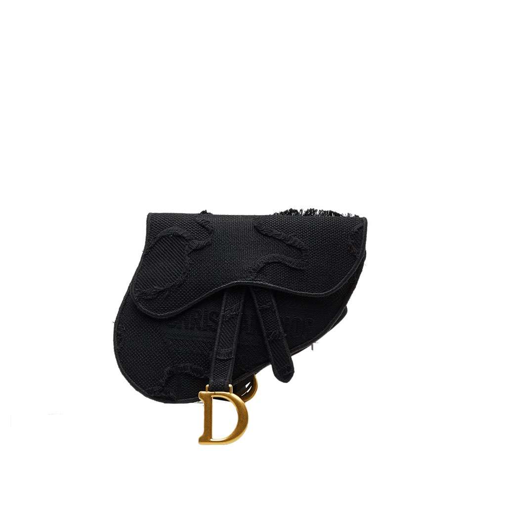 Dior Embroidered Canvas Camouflage Saddle Belt Bag Black Canvas Very good - Front View