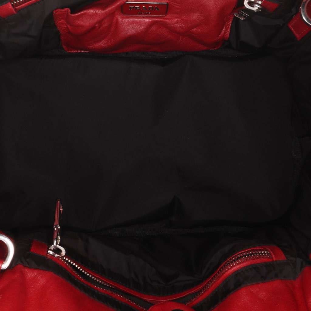 Prada Nappa Bomber Satchel Red Leather Very good - Model View
