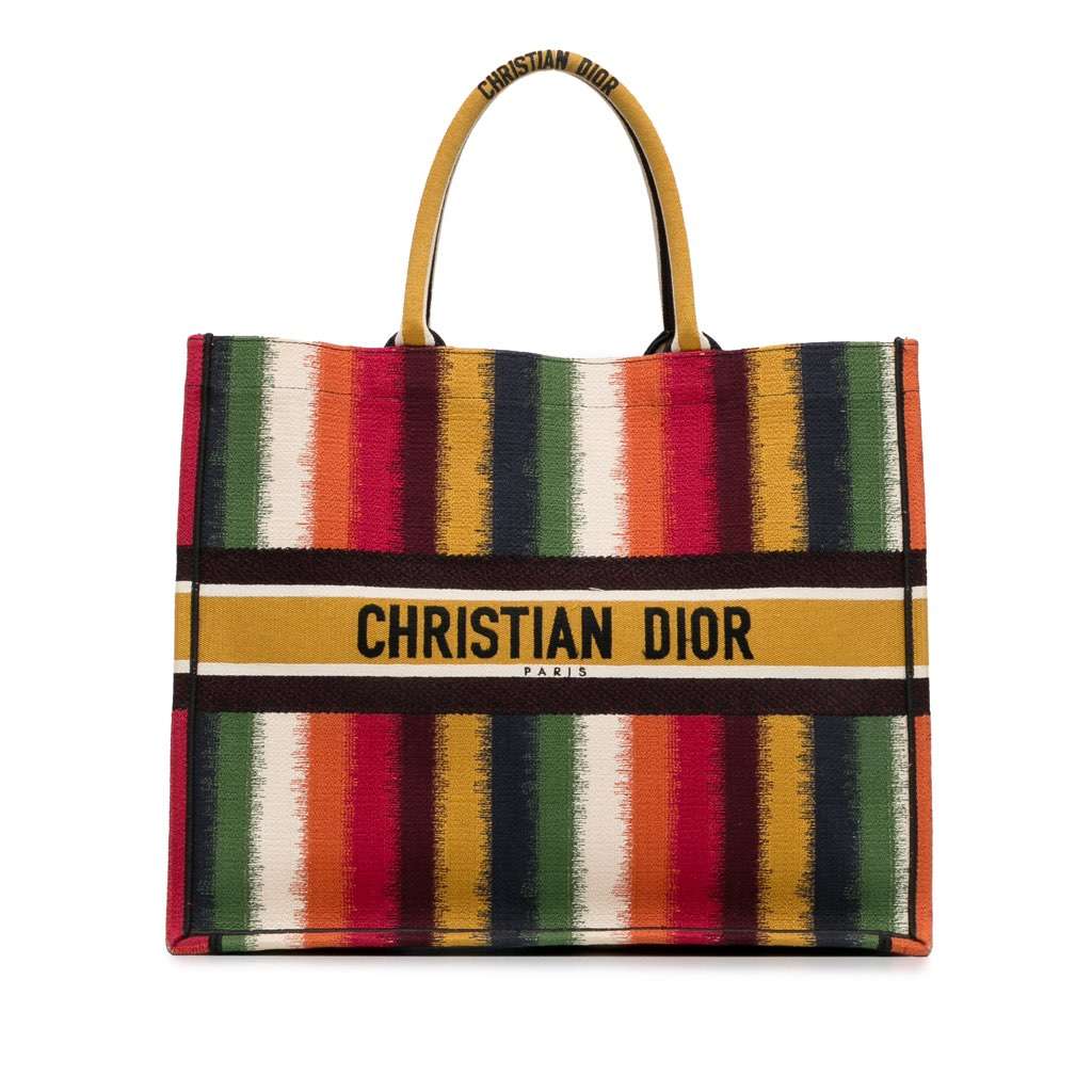 Dior Large Striped Book Tote Yellow Canvas Very good condition - Front View