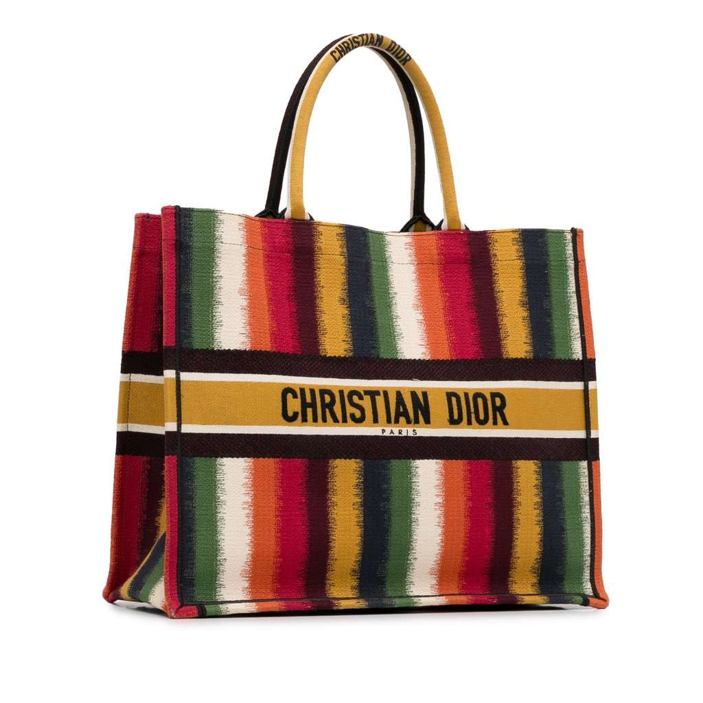 Dior Large Striped Book Tote Yellow Canvas Very good condition - Back View