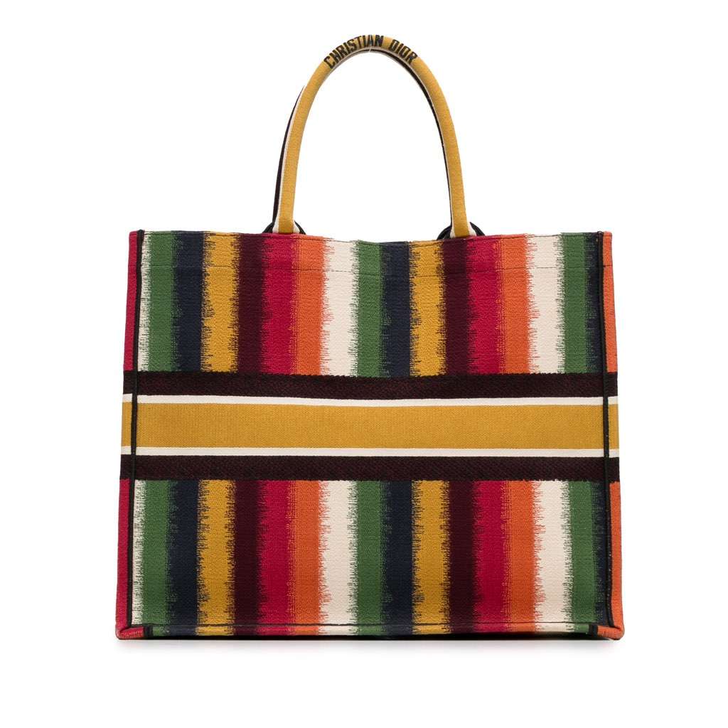 Dior Large Striped Book Tote Yellow Canvas Very good condition - Model View