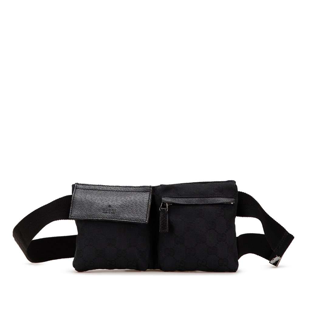 Gucci GG Canvas Double Pocket Belt Bag Black Canvas Very good condition - Front View