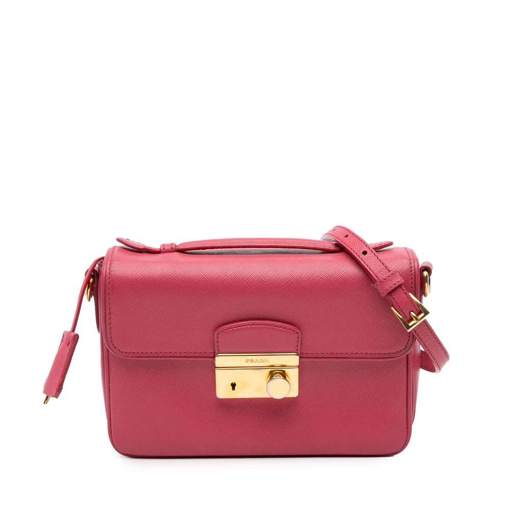 Prada Saffiano Sound Lock Satchel Pink Leather Very good - Front View