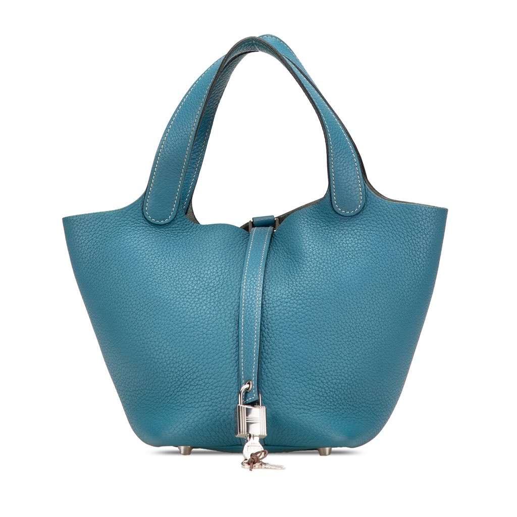 Hermès Clemence Picotin Lock 18 Blue Leather Good condition - Front View