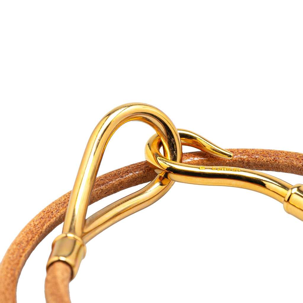Hermès Gold Plated and Leather Jumbo Hook Double Tour Bracelet Gold Metal Good condition - Box View