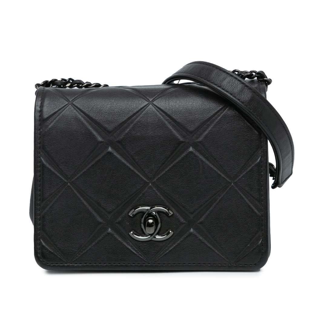 Chanel Mini Calfskin Propeller Flap Black Leather Very good - Front View