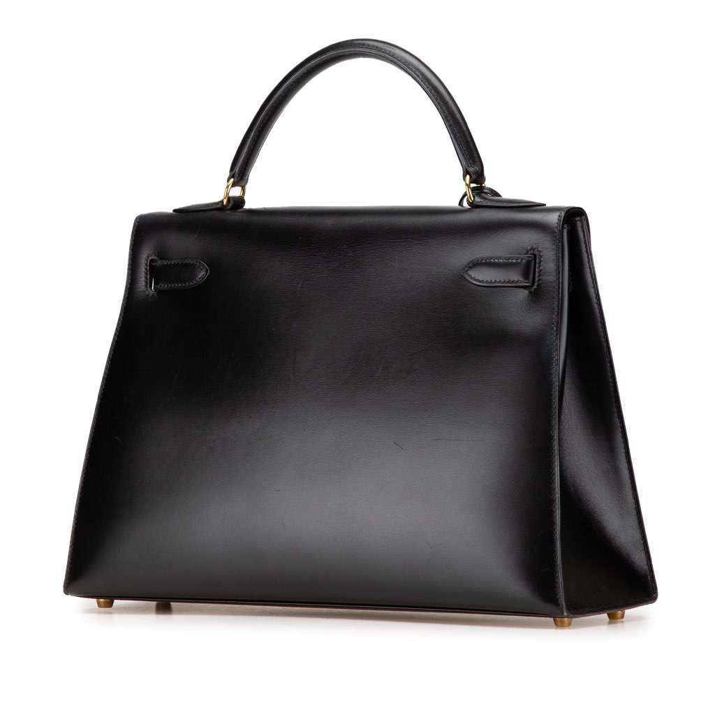 Hermès Box Calf Kelly Sellier 32 Black Leather Good condition - Back View