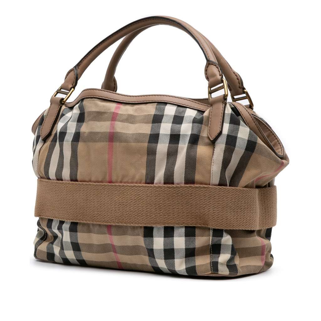 Burberry Large House Check Canvas Aurelia Satchel Brown Canvas Good condition - Back View