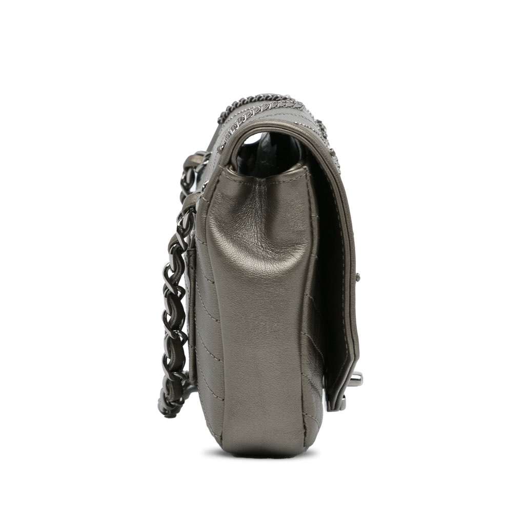 Chanel Mini Embellished Calfskin Chevron Square Envelop Flap Grey Leather Very good - Inside View