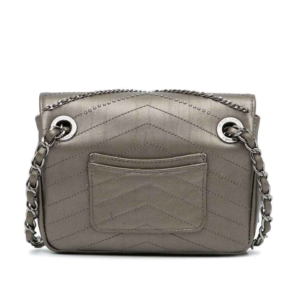 Chanel Mini Embellished Calfskin Chevron Square Envelop Flap Grey Leather Very good - Model View