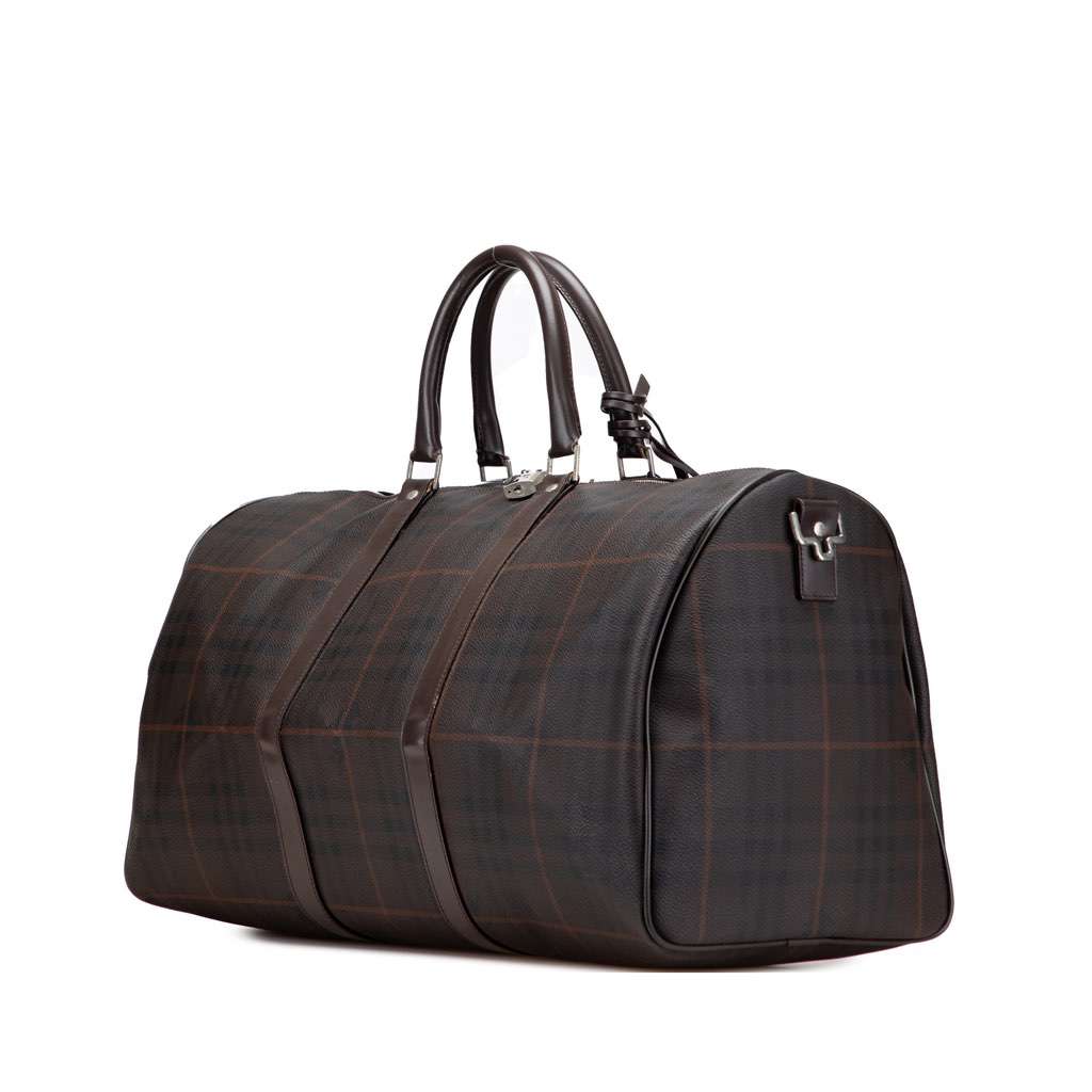 Burberry Tonal Check Coated Canvas Travel Bag Brown Canvas Good - Back View